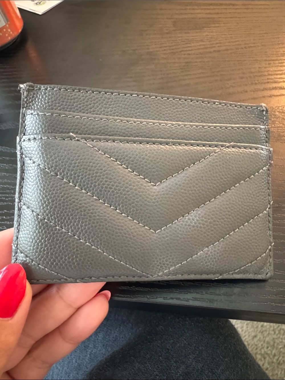 Saint Laurent Gray Quilted Card Holder with Gold YSL Hardware - Picture 7 of 15